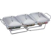 Chafing Dish Buffet Set 3 Section 1.5 QT Each | Food Warmers for Parties Buffet, Oven Safe Glass Serving Dish with Stainless Steel Base and Cover