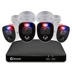 Swann Home DVR Security System with 2TB HDD, 4K UHD Video, 4 Camera 8 Channel, Indoor Outdoor Wired CCTV, Colour Night Vision, Heat Motion Detection, Spotlights, Flashing Lights, Sirens, 856804RL