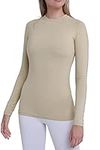 TCA Womens Thermal Tops Long Sleeve Compression Base Layer Running Gym Skiing Top - Sandstorm, L