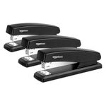 Amazon Basics Stapler, Desktop Staplers with 1000 Staples, Office Stapler, 25 Sheet Capacity, Non-Slip, Black, 3-Pack