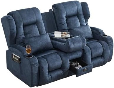 OQQOEE RV Loveseat Recliner Sofa with Console, Manual Wall Hugger Reclining Couch, RV Theater Seating with Cup Holders & Hidden Storage for Camper Furniture, Living Room (Blue, 67.6")