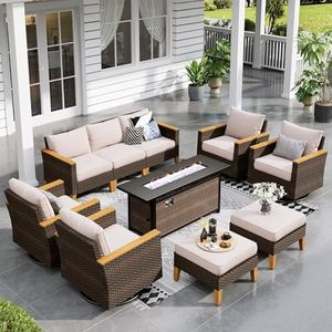Sophia & William 10 Pieces Wicker Patio Conversation Set with 56" Fire Pit