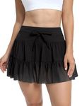 SUPERSUN Ladies Summer Pleated Tulle Tennis Skirt with Pockets Gym Skort for Women Sports Hot Pants Black Size M UK 10-12