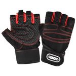 CNBEAU Workout Gloves Weightlifting Lifting Gym Exercise Gloves Grip Wrist Wrap Support Adjustable Large Area Padded Breathable Non-Slip for Crossfit Fitness Training,Black & Red,Medium