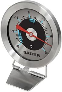 Salter 517 SSCR Fridge Thermometer – Stainless Steel Large Dial Temperature Gauge, Waterproof Freezer Thermometer, Easy Read, Hang Up Or Stand, Temp. Range -30 to 30°C, Safe Food Zones Markers