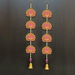 GIFT JAIPUR 4 Tier Set of 2 Pink Lotus Wall Hanging with Bell Gift Decorative Showpiece for Diwali Ganesh Chaturthi Pooja Home Door Decor Temple Marriage Wedding Stage Decoration