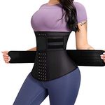 ASHLONE Waist Trainer for Women Latex Underbust Cincher Sport Corset Trimmer Belt, Black-4hooks & 2belts, Large