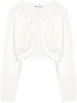 Bolerose Girls Long Sleeve Floral Lace Bolero Cardigan Kids Shrug Cover Up (Ivory, 11-12 Years)