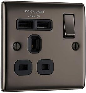 BG Electrical nbn21u2b Fast Charging Single Switched Power Socket with USB Charging Ports, 13 A, Black Nickel, 2.0 cm x 3.0 cm x 3.0 cm