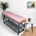 TRUPOT A One Steels Sitting Bench with Cushion & Double Shoe Rack 32 Inch