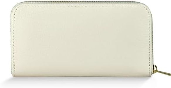 TAKEASY Italian Genuine Calf Leather Wallet for Women with Zipper | Large Pebbled Zip Card Holder Clutch with Compartments (Beige)