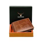 NAPA HIDE Leather Wallet for Men I Handcrafted I Credit/Debit Card Slots I 2 Currency Compartments I 2 Secret Compartments (Tan Crunch)