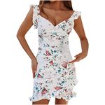 AMhomely Sexy Dresses for Women Going Out Elegant Party Clubwear Clearance UK Ladies Casual V-Neck Sleeveless Ruffle Floral Printed HIPS Wrap Dresses Y2K Mini Dress Summer Bodycon Dresses