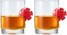 Poker Chip Whiskey & Wine Glasses | Set of 2 | Up The Ante Stuck In The Glass Poker Chip Cocktail Glassware, Gambler Gift, Artisanal Crystal Glassware - Gift Idea for Him, Fall, Housewarming (20 OZ)