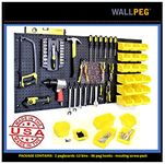 WallPeg Garage Storage System with Panels, Bins, Peg Board Hooks and Panel Set - Tool Parts and Craft Organizer (Kit with 12 Bins)