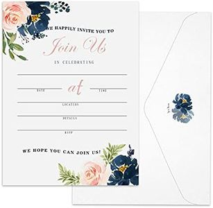 12 Invitations with Envelopes for all Occasions, Blank Fill-in Floral Watercolors Invites Perfect for: Wedding, Bridal Showers, Engagement, Birthday Party or Special Event (666)