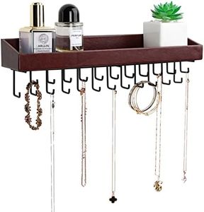 JackCubeDesign Hanging Jewellery Organiser Necklace Hanger Bracelet Holder Wall Mount Necklace Organiser with 23 Hooks(Brown, 36.5 x 7.5 x 9.8 cm, Unseparated) - :MK208B