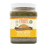 Pride Of India -Whole Green Mung Gram - 1.5 lbs (680 gm) Jar - Authentic Vegetarian Superfood With Low Carbs - Eaten as Cooked or Raw Nutty Sprouts - Source of Protein (10g) & Fiber (7.5g) per serving