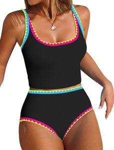 ZAFUL Tankini Swimsuit Tummy Control Bathing Suits High Waisted Two Piece Adjustable Straps Swim Suits 2026 Black&Colorful L