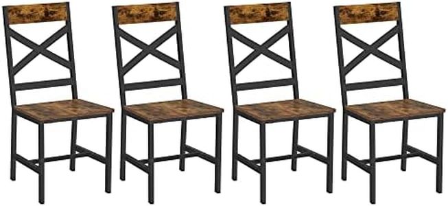 VASAGLE Chaises de Salle à Manger, Lot de 4, Sièges de Cuisine, Cadre en Acier, Ergonomique, Style Industriel, pour Salon, Cuisine, Marron Rustique et Noir LDC994B01