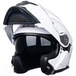 JIEKAI New Enhanced Version Adult Motorcycle Modular Full Face Helmet Flip up Dual Visor Helmets DOT Approved (White, L)