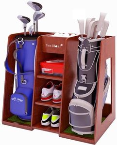 Golf Bag Organizer Storage Rack Stand Holder Fits 2 Extra Large Golf Club Bags and Multiple Golfing Equipment Accessories Great Gifts for Any Skill Level Golfer in Garage Shed Basement Indoor Outdoor