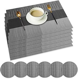 wiipara Placemats Set of 6, PVC Place Mats and Coasters Washable Non-Slip Heat Resistant Table Mats for Kitchen Dining Table Home Restaurant (6 Placemat + 6 Coaster, Grey)