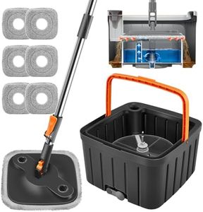 Sakerplus Spin Mop Set, Spin Mop and Bucket Set with Self-Separation Dirty and Clean, Height Adjustable, 6 Washable Pads Included, Mop Set for Floors, Wall, Window Cleaning
