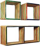 vidaXL Multicolour Wall Shelf Set - 3 pcs Solid Reclaimed Teak Shelf Set - Durable and Stylish, Ideal for Display and Storage