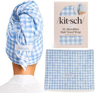 Kitsch XL Microfiber Hair Towel Wrap for Women – Ultra Absorbent Microfiber Bath Towels for Wet, Curly, Long/Short Hair, Anti-Frizz Hair Wrap, Great Hair Products Gift for Women – Gingham Blue