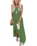 AUSELILY Maxi Dress for Women UK Casual Summer Long Dress Beach Cover-Ups Sun Dresses Women Sleeveless T Shirt Tank Dresses with Pockets Army Green