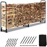 Outdoor Firewood Rack with Cover, 8.5FT 1/2 Cord of Firewood, Heavy Duty Firewood Holder & 600D Oxford Waterproof Cover for Outdoor Indoor Fireplace, Patio, Log Storage Rack for Firewood