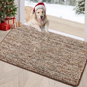 REFETONE Indoor Doormat, Front Door Mat 36"x59" Absorbent Rubber Backing Non Slip Door Mats, Washable Low-Profile Inside Floor Mat Door Rugs for Entryway, Resist Dirt Mud Mat for Dogs, Coffee/Brown