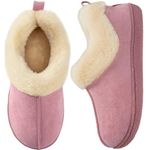 HomeTop Women's Closed-back Slippers Faux Wool Warm Non-slip Outdoor Indoor House Shoes with Fuzzy Collar Puce Pink, 11-12 US