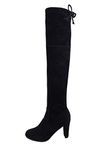 Women Thigh High Over The Knee Boots Stretch Mid Block Heel Party Evening Shoes Black