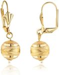 Barzel 18K Gold Plated Diamond Cut 10MM Ball Drop Earrings for Women, Lever Back, Made in Brazil, Tarnish Free, Waterproof