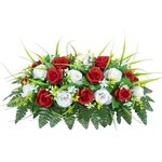 DONODA Cemetery Tombstone Flower Saddle - Outdoor Grave Decorations - Non-Bleed Colors, Rose Combination Flower Saddle. (Red and White Saddle)