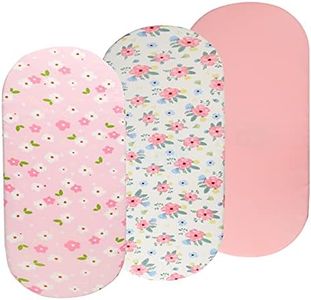 Bassinet Sheets Set 3 Pack for Baby Girl, Stretchy Soft Jersey Knitted Fitted Sheet Universal for Oval Rectangle and Hourglass Bassinet Mattress, Pink Floral