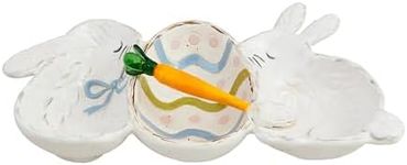 Mud Pie Bunny Triple Dip Set dish 6" x 11 1/4" | spoon 5" SERVING & SALAD BOWLS, White