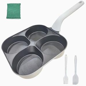 Foorey Home Egg Pan Upgraded Titanium Coating 4-Cup Nonstick Fried Egg Omelette Pan with Ergonomic Handle Breakfast Skillet Pancake Gas Stove and Induction Compatible Ideal for Mother's Day (1, White)