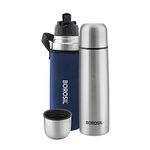 Borosil Hydra Thermo 1000 ml Stainless Steel Water Bottle | Double Wall Vacuum Insulated Flask | 24 Hours Hot and Cold | Bottle for Office, Gym, School, Blue