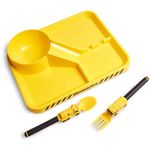 Dinneractive Dining Set for Kids - 3PC Yellow Firefighter Dinnerware - Fire Truck Utensils - Toddler Plates - Baby Dishes