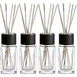 Whole Housewares Clear Glass Diffuser Bottles with Reed Sticks & Black Wood Caps - Reed Diffuser Bottles | Home Fragrance Fresheners Diffusers Kit Set| Room Fresheners for Home | Set of 4, 3.4oz