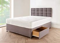 4FT6 Double Linen Look Divan Bed with Mattress and Headboard - 2 Free Drawers (drawers will be on same side)