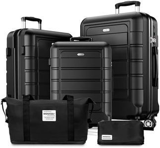 SHOWKOO Set Valigie Rigide 5 Pezzi Set Trolley da Viaggio Espandibile PC+ABS Leggero Ultra Durevole Valigia Bagaglio a Mano con Borsa da Toilette e Borsa da Viaggio, Nero