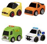 Little Tikes My First Cars Crazy Fast Cars 4-Pack Series 5 ââ‚¬â€œ Garbage Truck (Recycle), Race Car (Yellow), Muscle Car (Orange), Police Car (International), Pullback Toy Car Vehicles