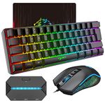 4-in-1 Wired Gaming Keyboard Mouse Combo,61 Keys RGB Backlit Keyboard, 3600 DPI Wired Gaming Mouse and Mouse pad and LED Backlit Gaming Controller Converter for Nintendo Switch/Xbox One/PS3/PS4.