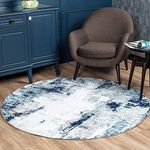 Surya Helsinki Abstract Rug - Round Area Rugs Living Room, Dining, Lounge, Bedside - Modern Marble Rug, Soft Luxurious Easy Care Medium Pile - Circle Rug 160x160cm Navy & Grey Rug