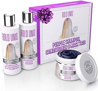 Purple Shampoo, Conditioner & Mask Trio Gift Set. Removes Brassy Yellow Tones. Lightens Blonde, Platinum, Ash, Silver & Grays. Paraben & Sulphate Free. PETA Approved Cruelty-free and 100% Vegan.