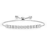 Gem Stone King Moissanite Tennis Bracelet For Women Bridal Wedding Fashion with Box Chain and Slider (3.00 Cttw, Round 4MM, Fully Adjustable Up to 9 Inch), One Size, Brass, moissanite